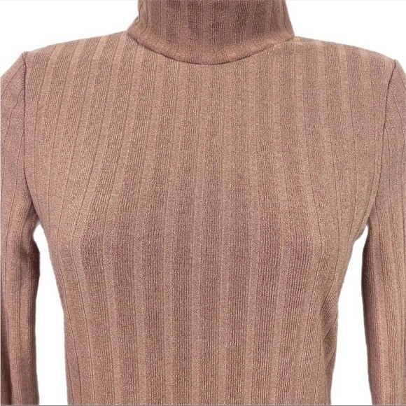 Floret Studios Mocha Ribbed Mock Neck Midi Dress ADR101062 Long Sleeve Side Slit