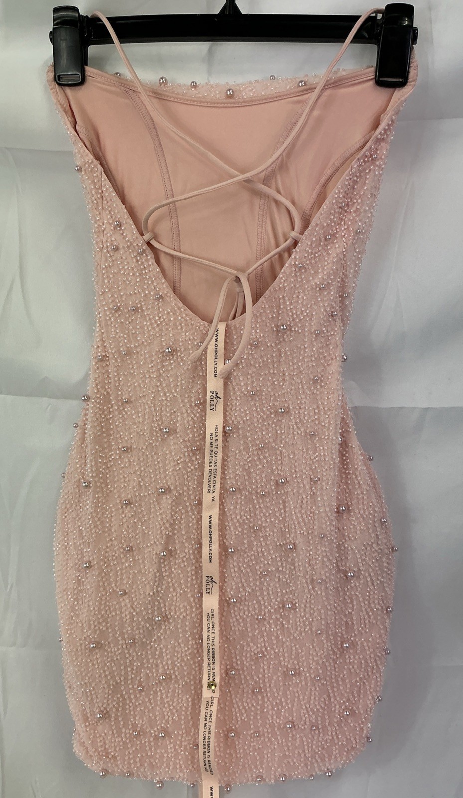 Oh Polly Seychelles Pink Beaded Mini Dress Cowl Neck UK 6 US 2