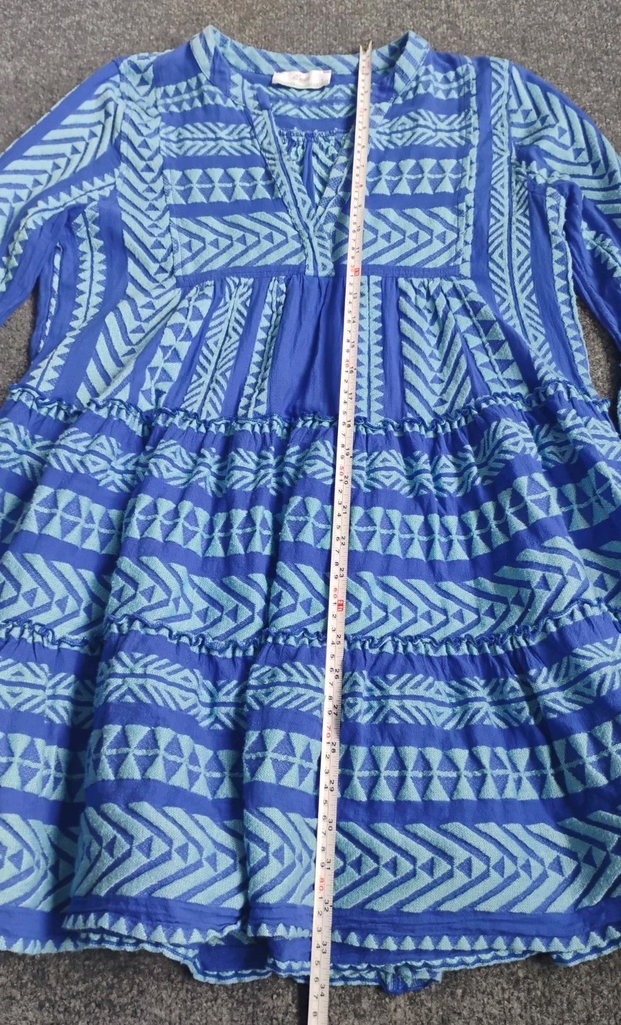 Devotion Twins Ella Dress Geometric Embroidered Blue Mini Small Excellent!