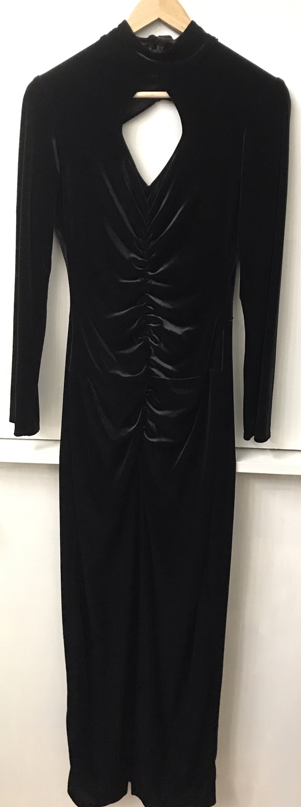 SHRINE Hollywood Velvet Long Sleeve High Neck Maxi Dress Black Open Back Small