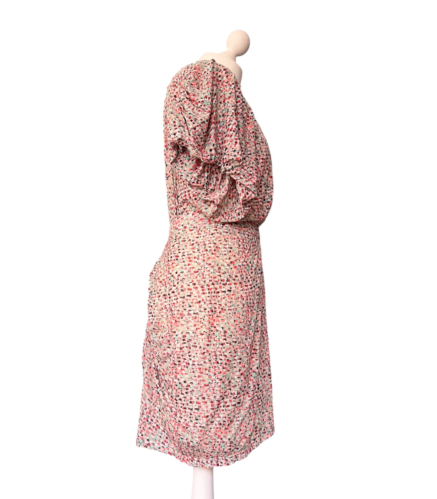 Saloni Silk Draped Dress UK 10 US 6 Multicolour Print Batwing Open Back Midi