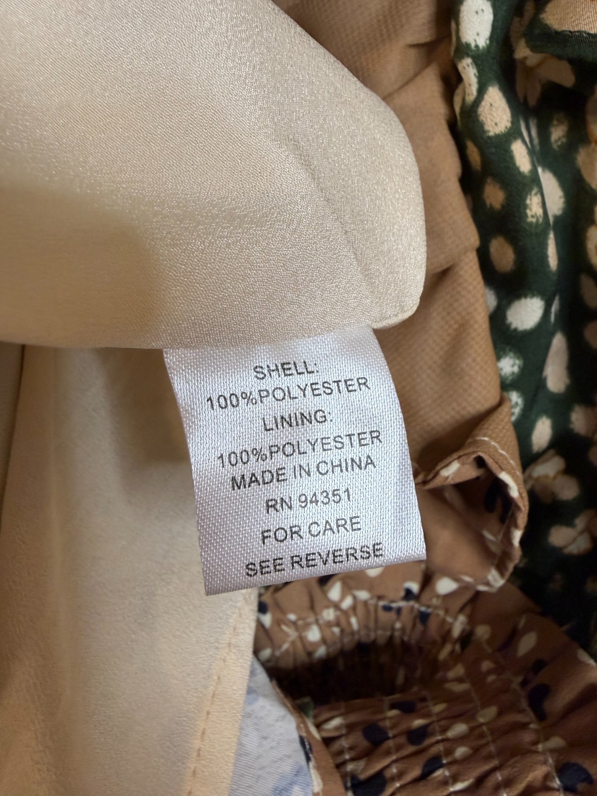 Joy Joy Dress Size SM Ruffles Green Beige Print Rouched Waist