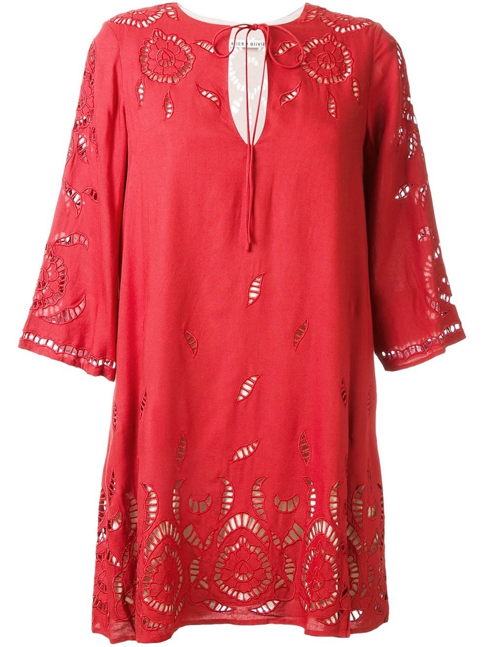 Alice + Olivia Embroidered Morgana Dress Lace Eyelet Red Tunic Size S NWOT