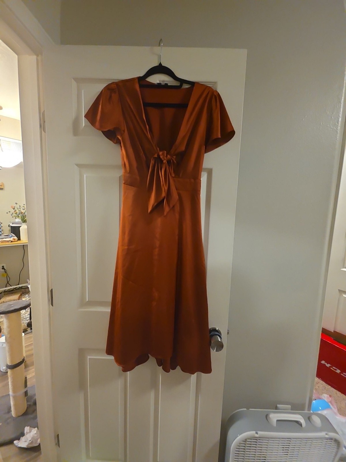 Baltic Born Poppy Satin Midi Dress in Burnt Orange