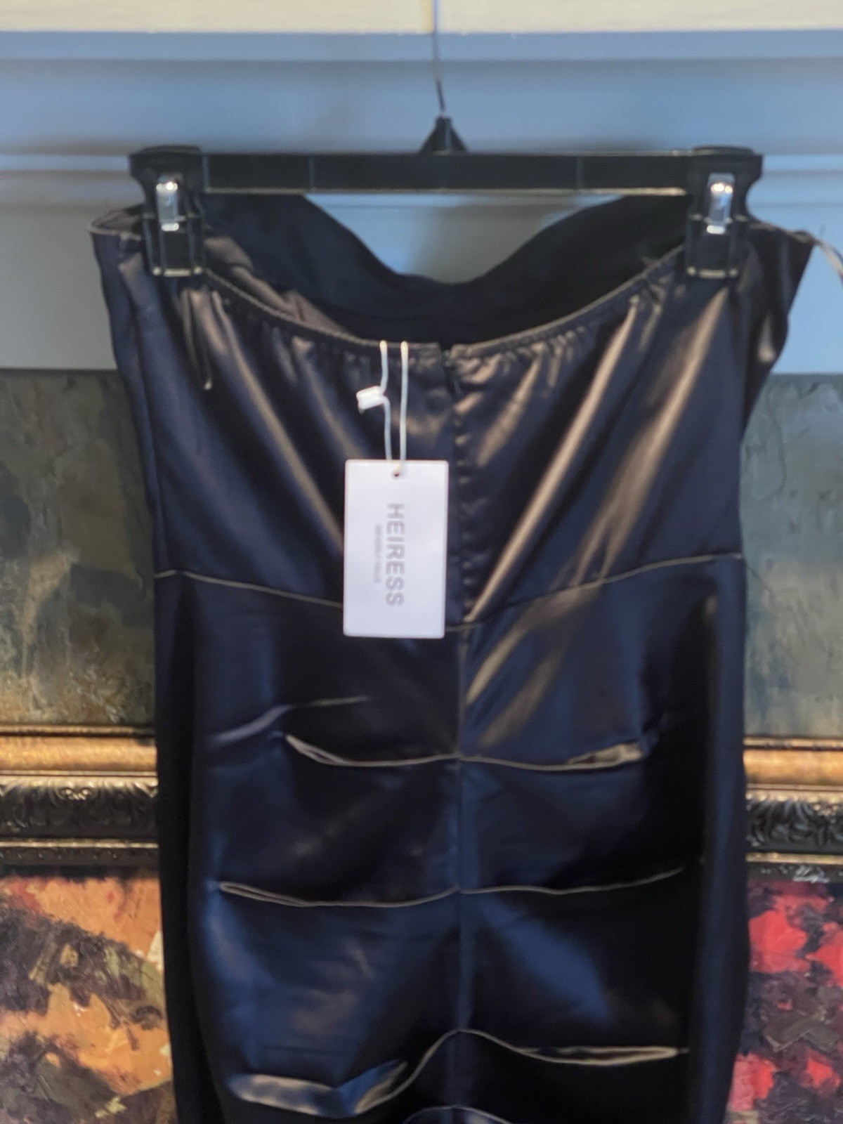 HEIRESS Beverly Hills Black Satin Rouched Midi Dress Corset Size US Medium NWT