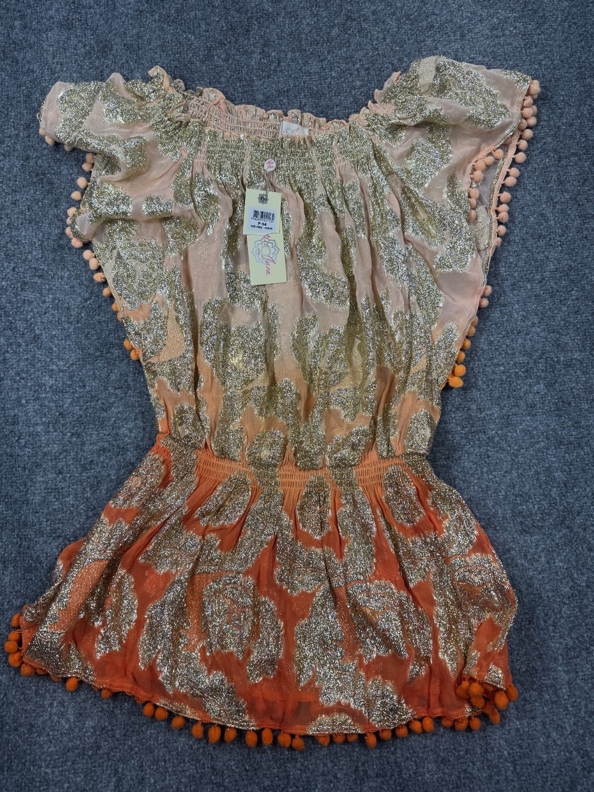 Miss June Paris Outdazl Women’s one size Mini Dress Peach Pink Pom Pom Trim