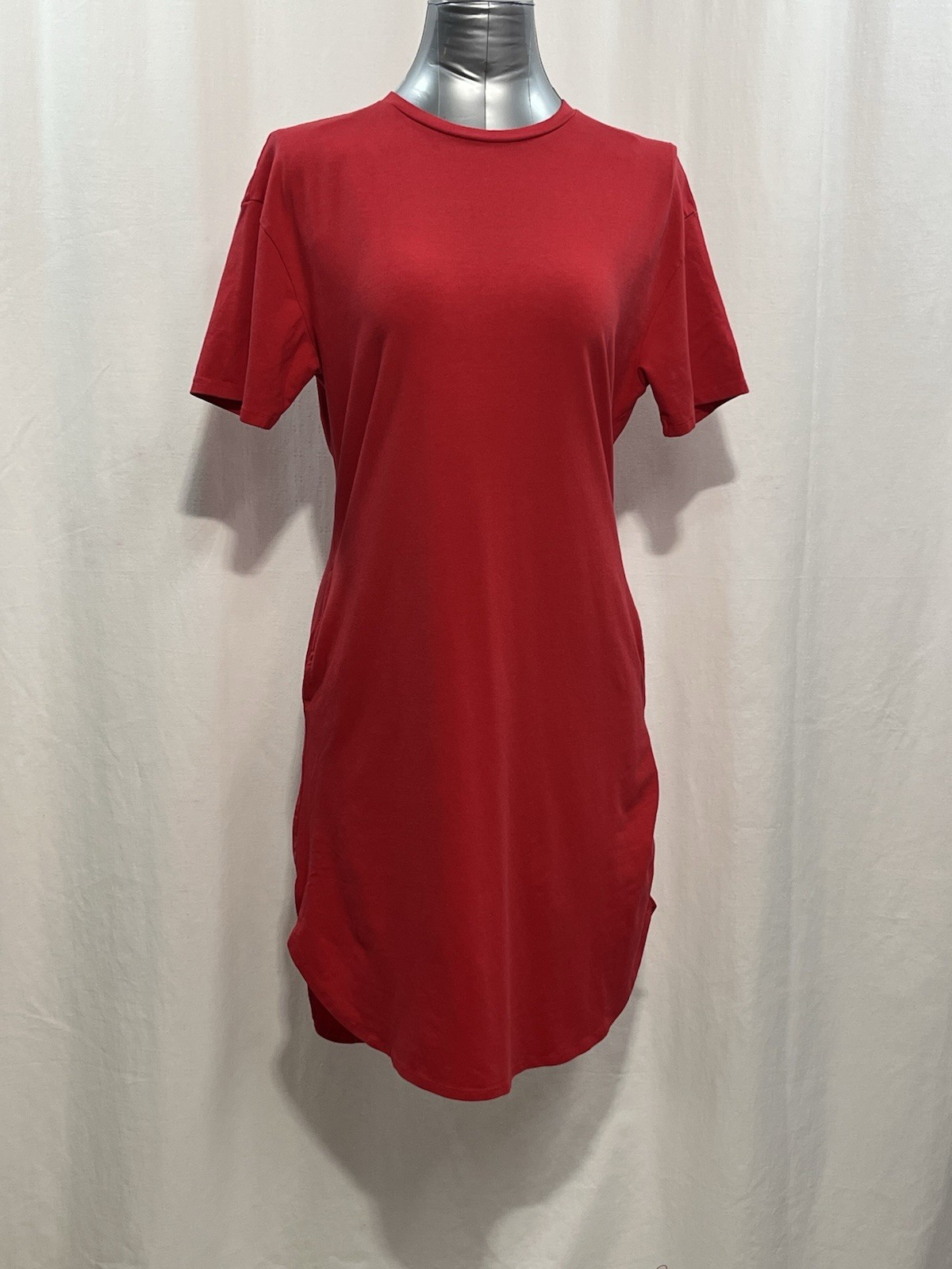 Denver Hayes Red Crewneck Mini T-shirt Dress every day leisure beach comfy 1460