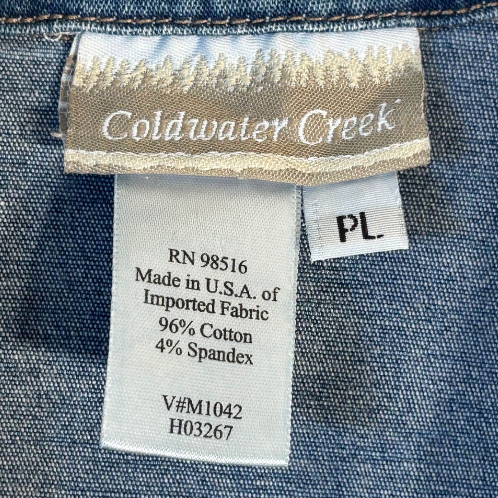 Coldwater Creek Blue Denim Button Front Shirt Dress PL Short Sleeve Medium Wash