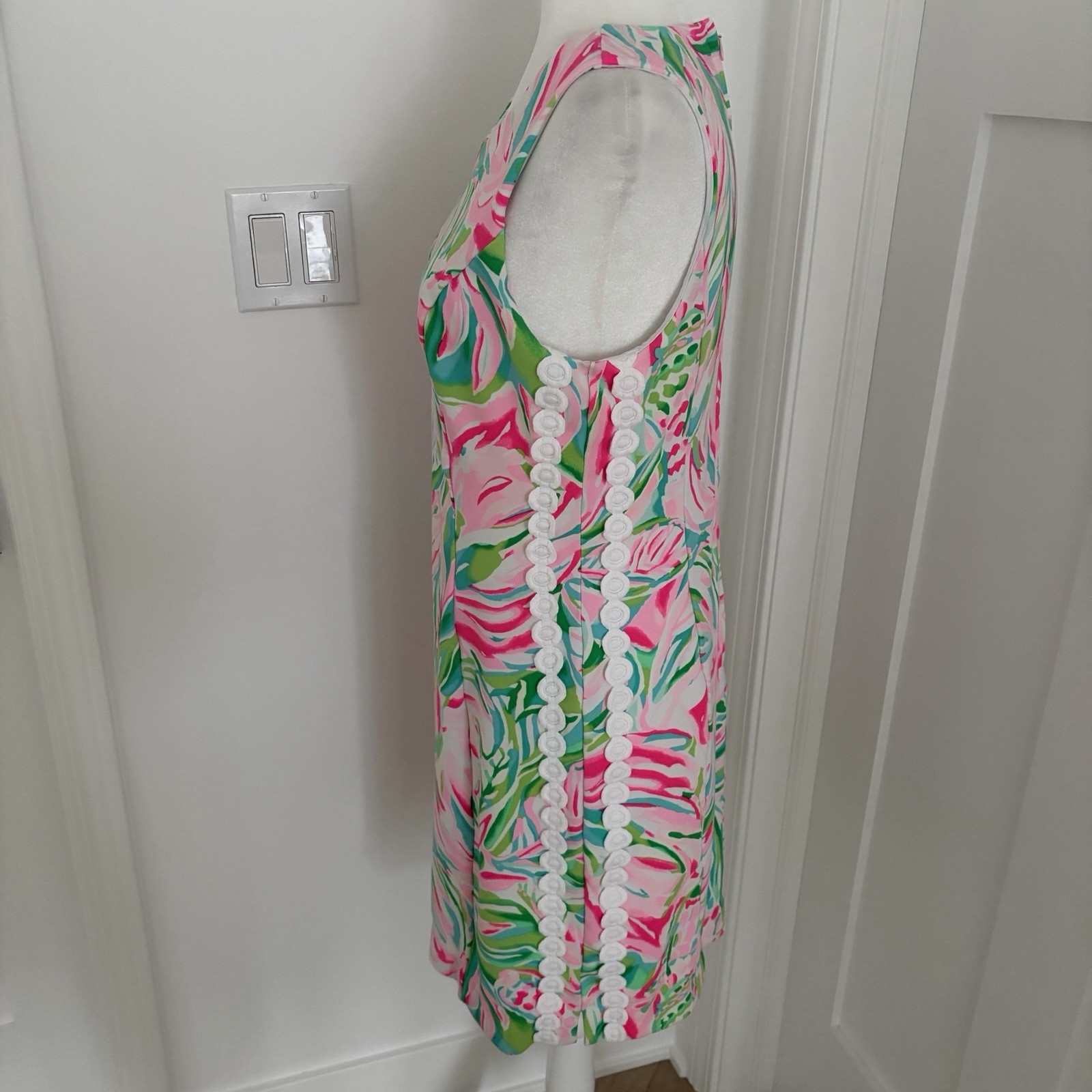 Lilly Pulitzer Mila Knit Shift Dress Pink Sz 8 Tropical Print Resort Preppy *X3