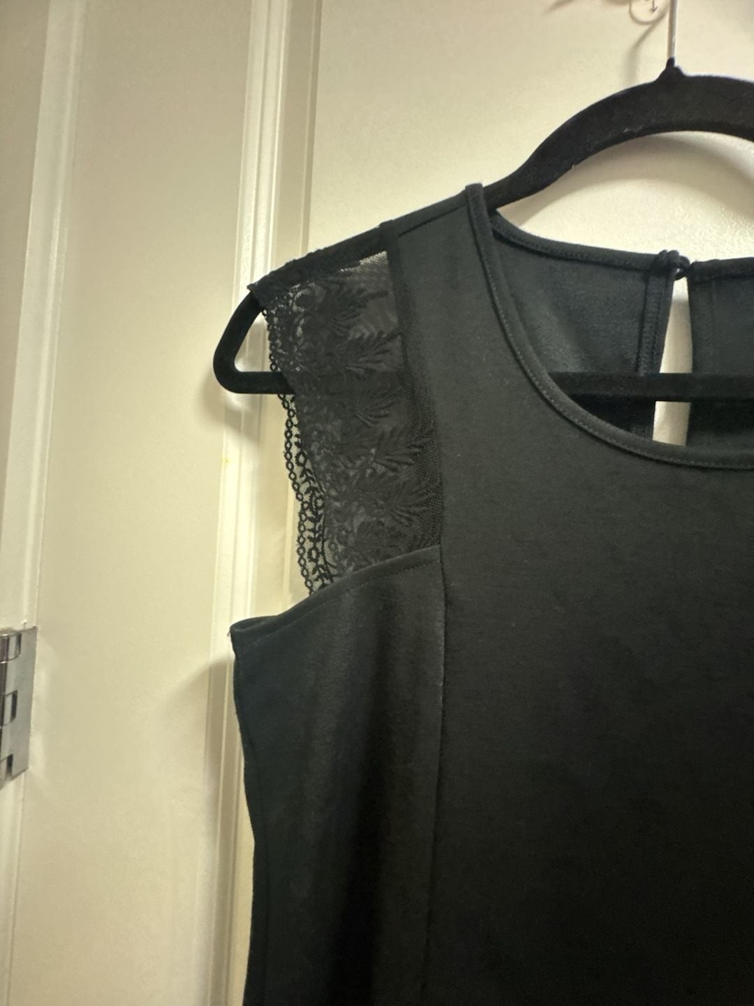 Altar’d State Black Sleeveless Mini Dress with Lace Shoulder Details