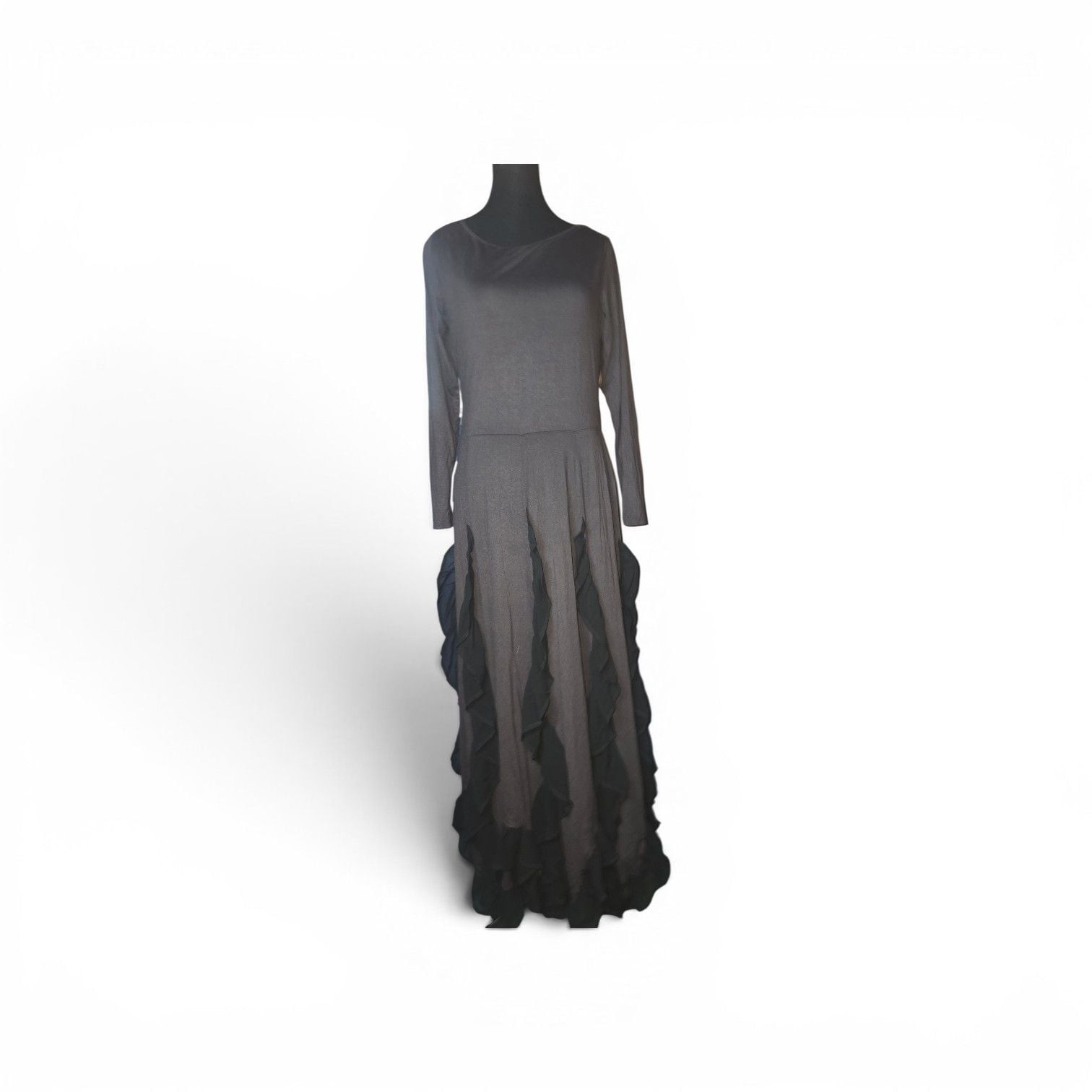 Joyfolie Dandy Long Sleeve Ruffle Maxi Dress in Washed Black