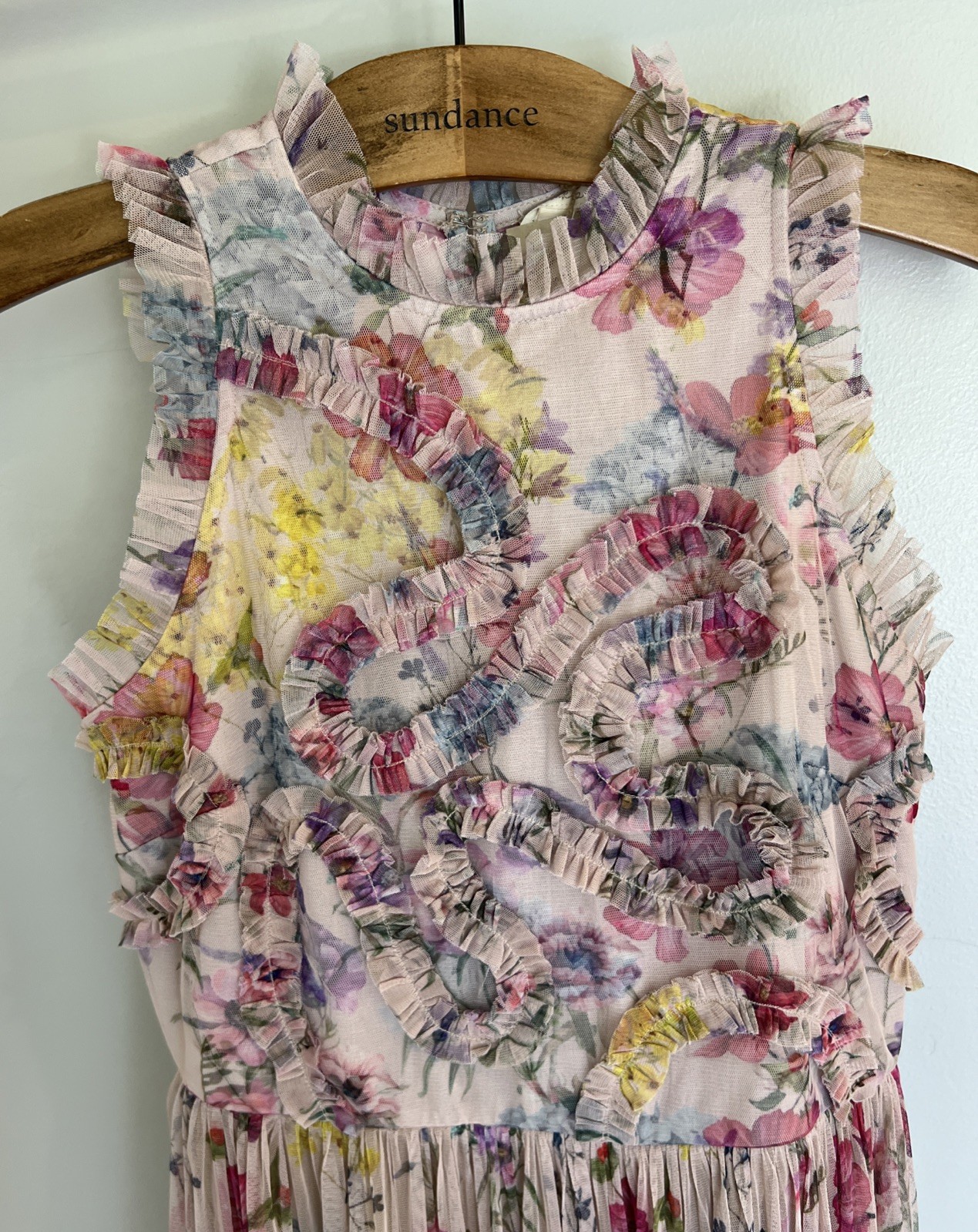 NET Sundance Catalog “Let Me Be Jenny Dress” Floral Tiered Mesh Maxi Gown, Sz M