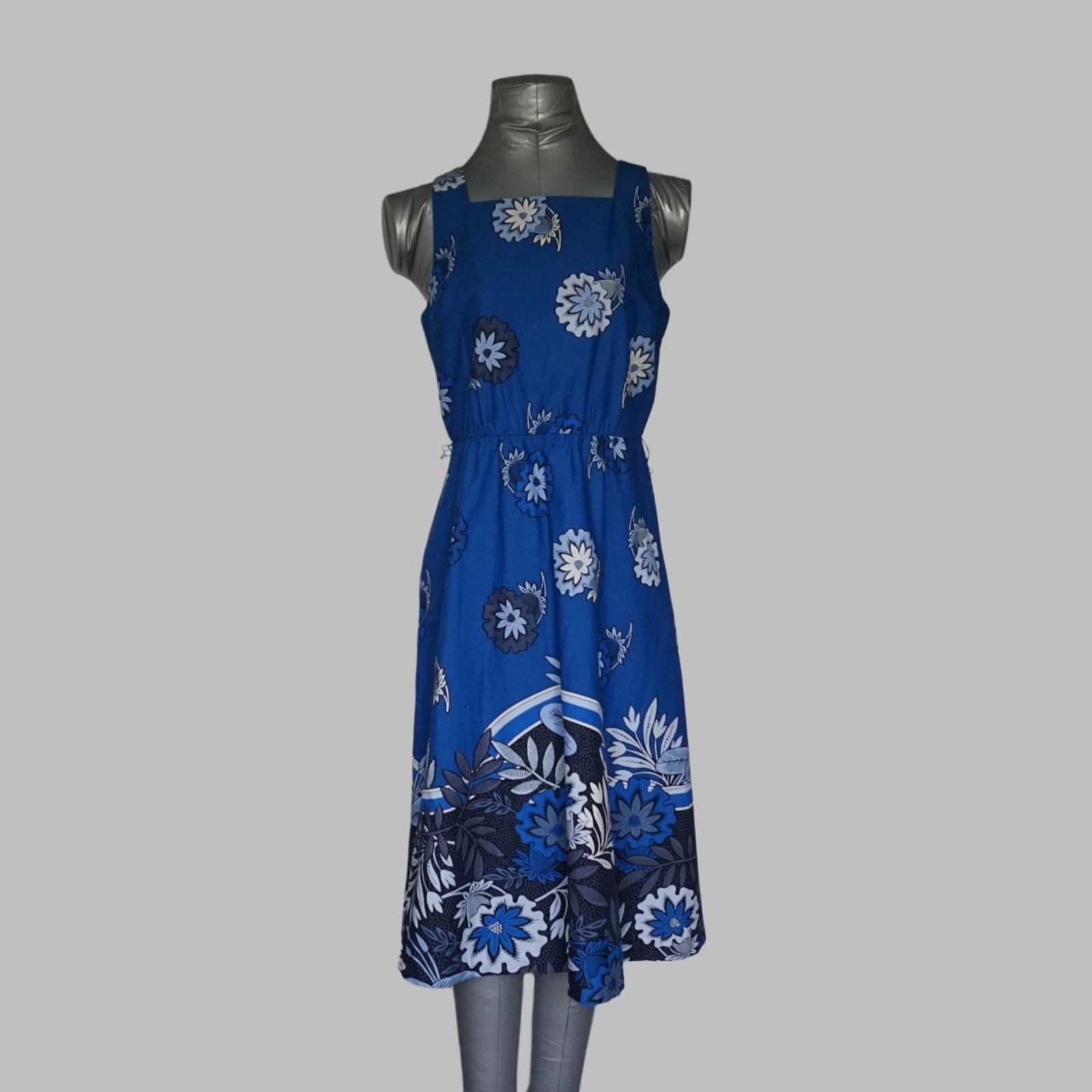 NWT Ann Taylor Petite Blue Floral Belted Poplin Midi Dress Square Neck 2P