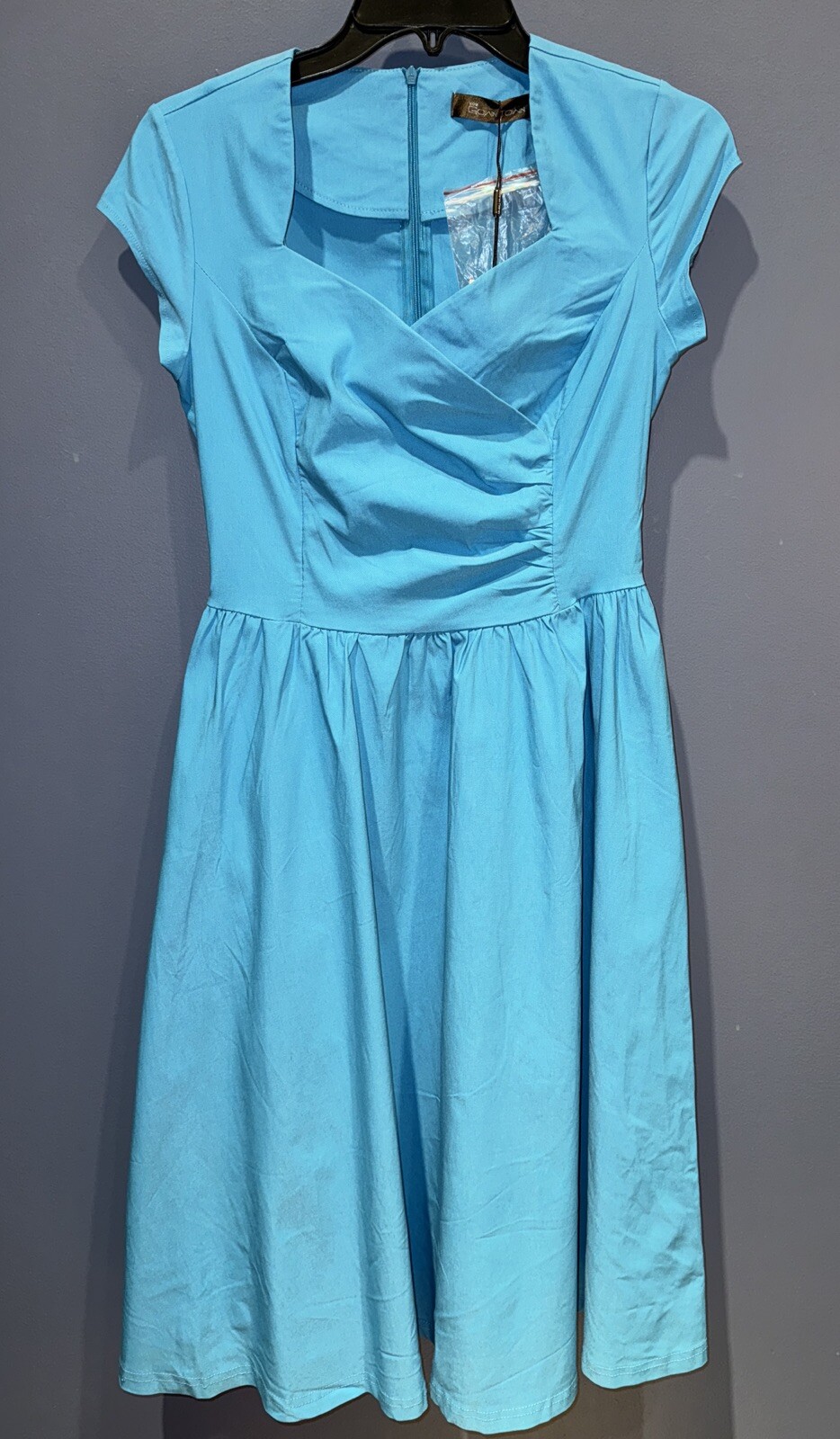 Womens Small Sky Blue Stretch Dress, Gowntown, Back Zip, 34” Chest, 27” Waist