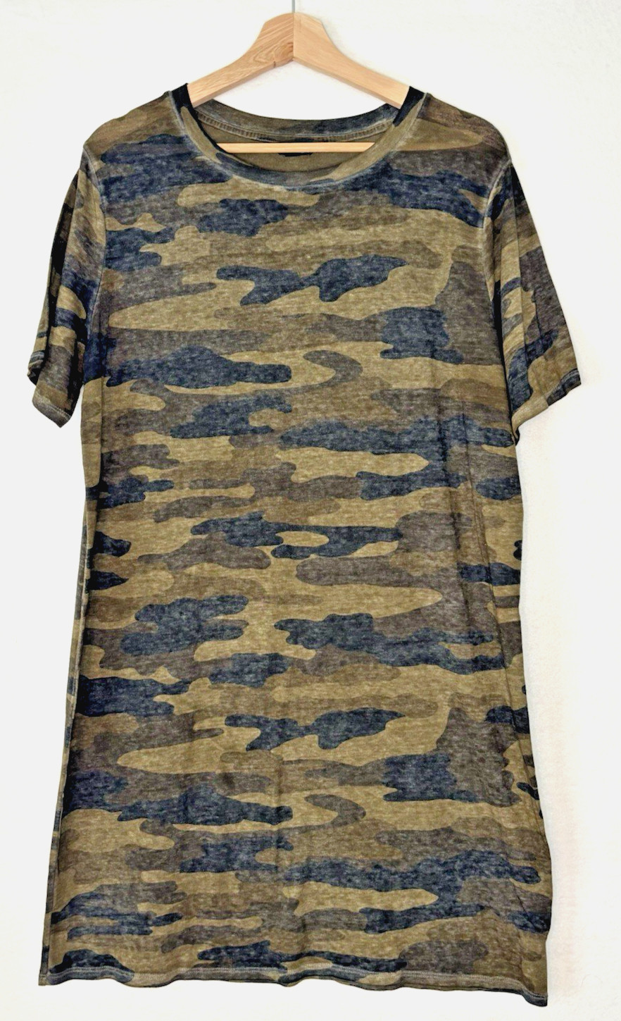 Lucky Brand Women’s Camo Midi T-Shirt Dress Lightweight Army Green Olive Sz L