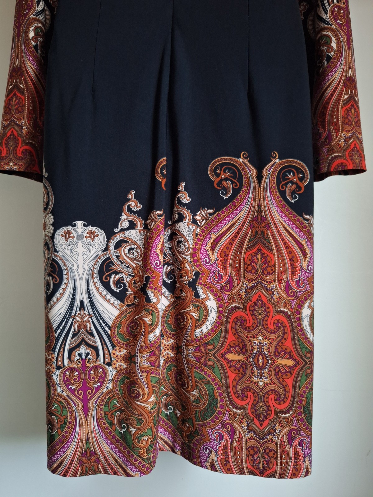 Joseph Ribkoff Paisley Print Black Orange Purple Sheath Dress UK 14 EU 42 USA 10