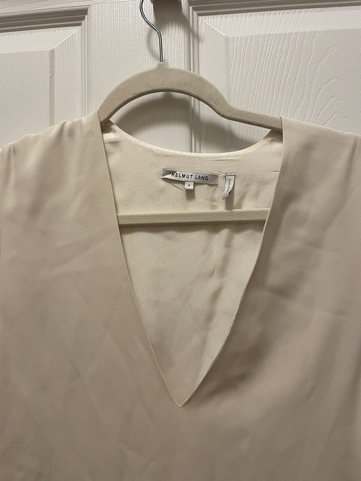HELMUT LANG V-Neck Silk Shift Dress in White (Size S)