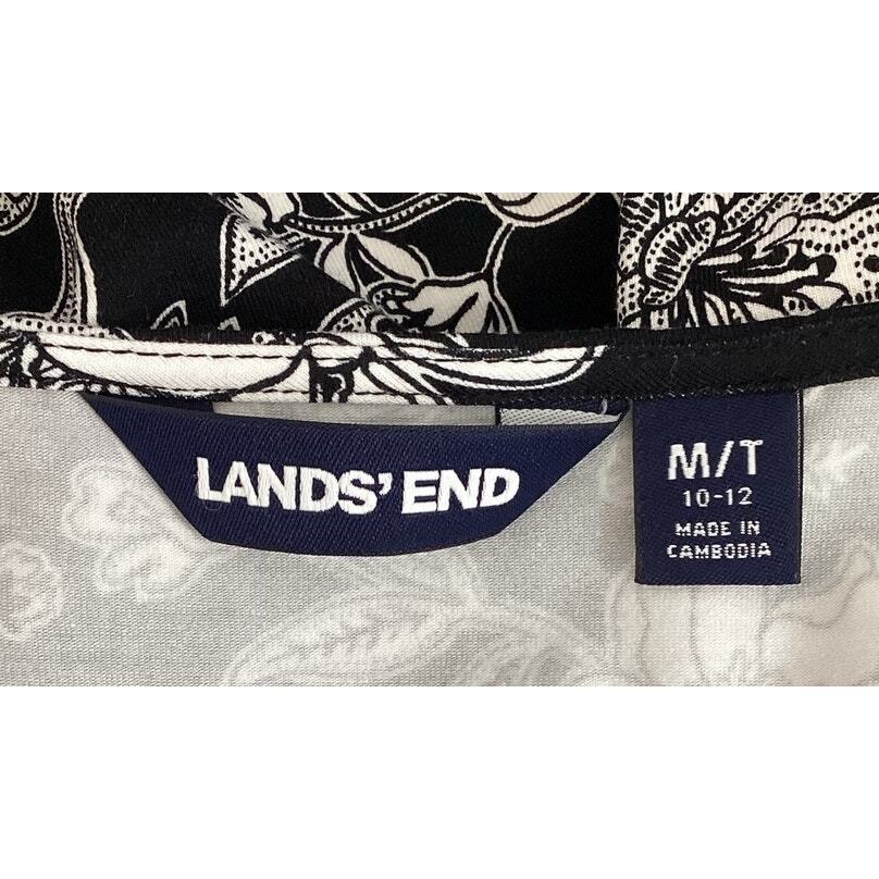 Lands End Knee Length Floral Pull Over Knit Sheath Dress Black White 10 or M