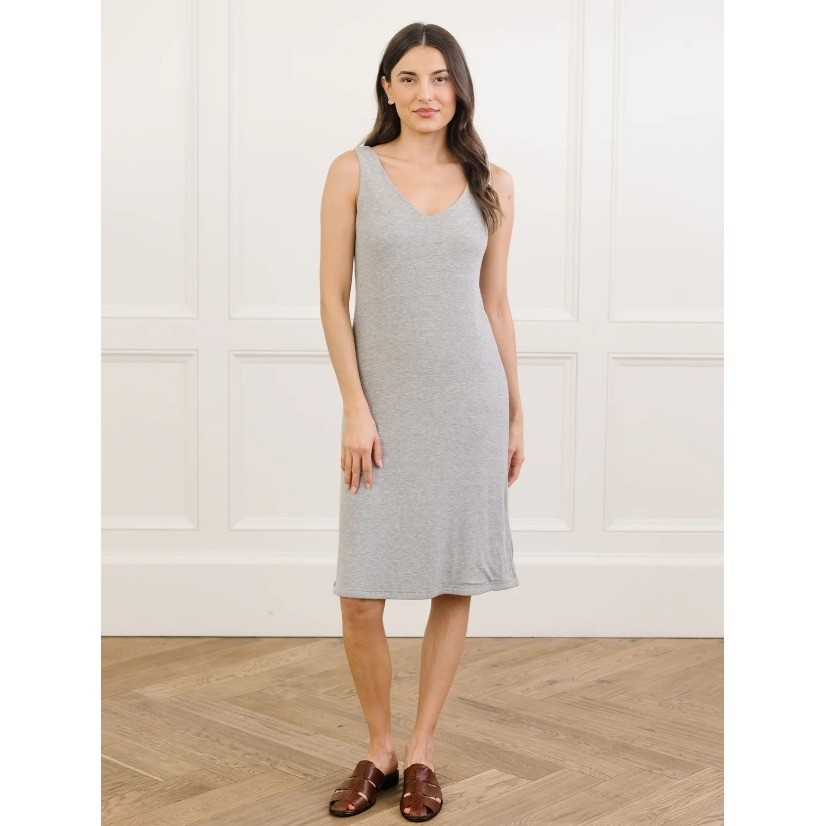 Cozy Earth Women’s Bamboo Rib-Knit V-Neck Tank Lounge Dress Gray Night Gown XL