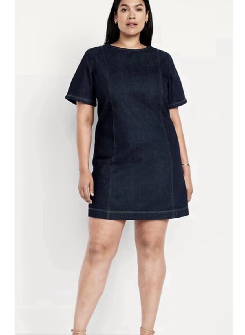 Old Navy Denim Mini Dress Sz XXL Dark Wash Blue Shift Style