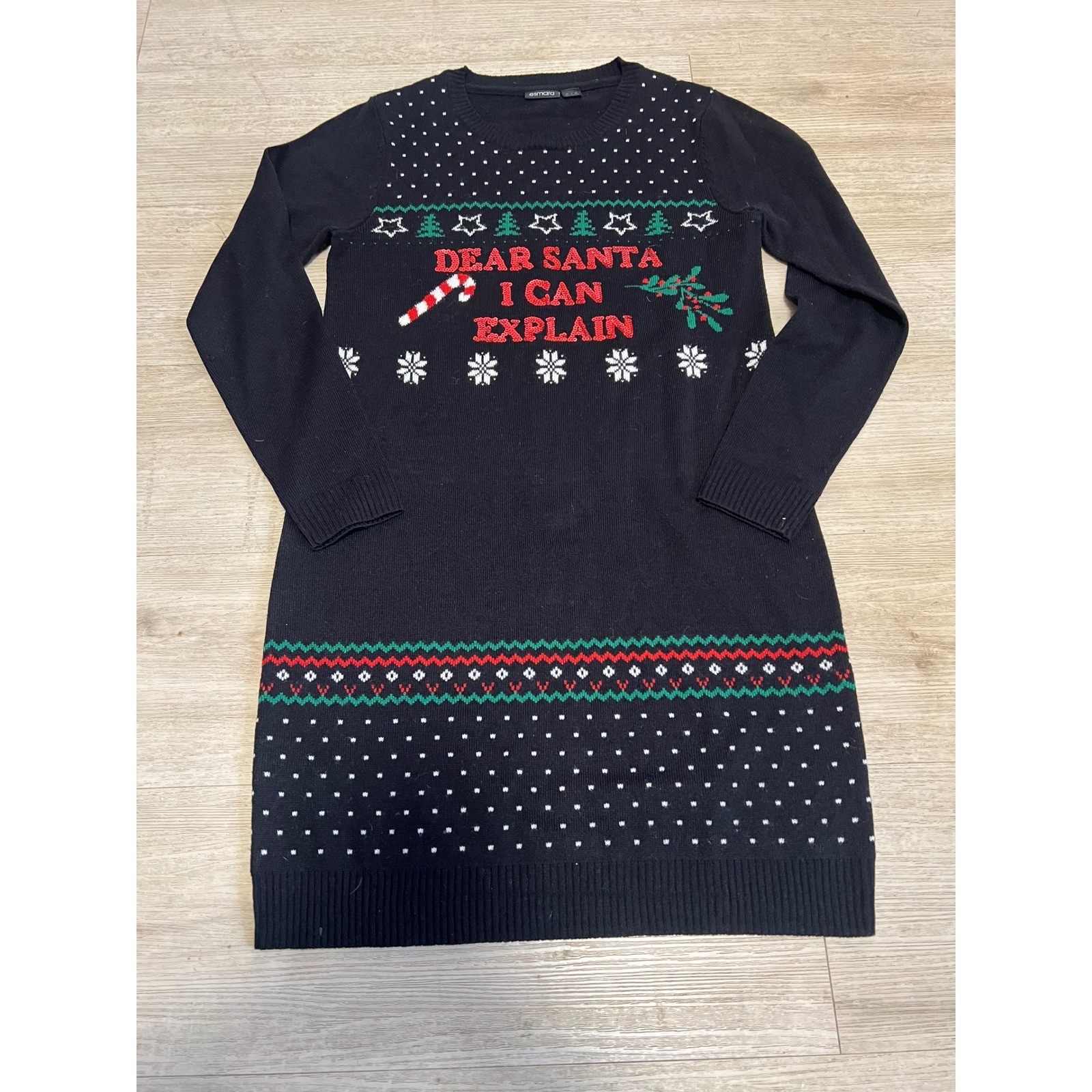Esmara Womens Black Sweater Dress Dear Santa Ugly Christmas Size S