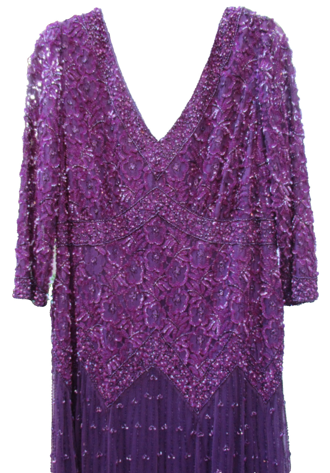 PISARRO NIGHTS Purple/Eggplant Beaded Midi Gown, 16W – Lovely for MOB