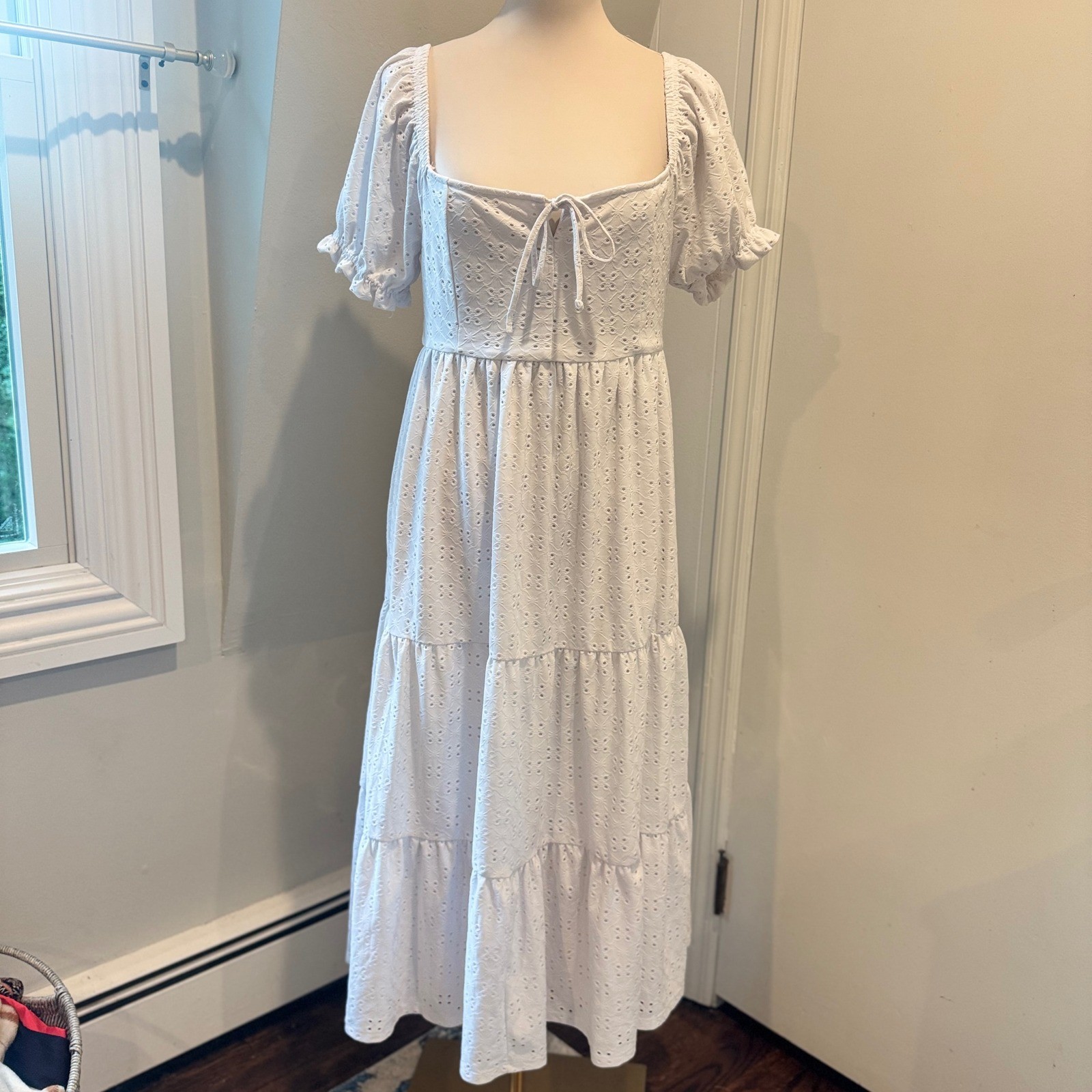 Ardene White Eyelet Maxi Dress Puff Sleeve Romantic | Size M