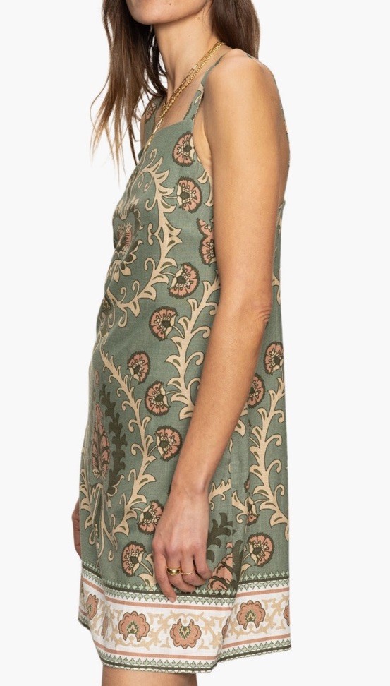 Sanctuary XS Sage Green Tapestry Pattern Sleeveless Linen Blend Shift Dress NWT