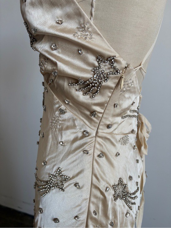 $798 NWT For Love And Lemons “Elea” Beaded Slip Maxi Dress in Cream Sz XXS
