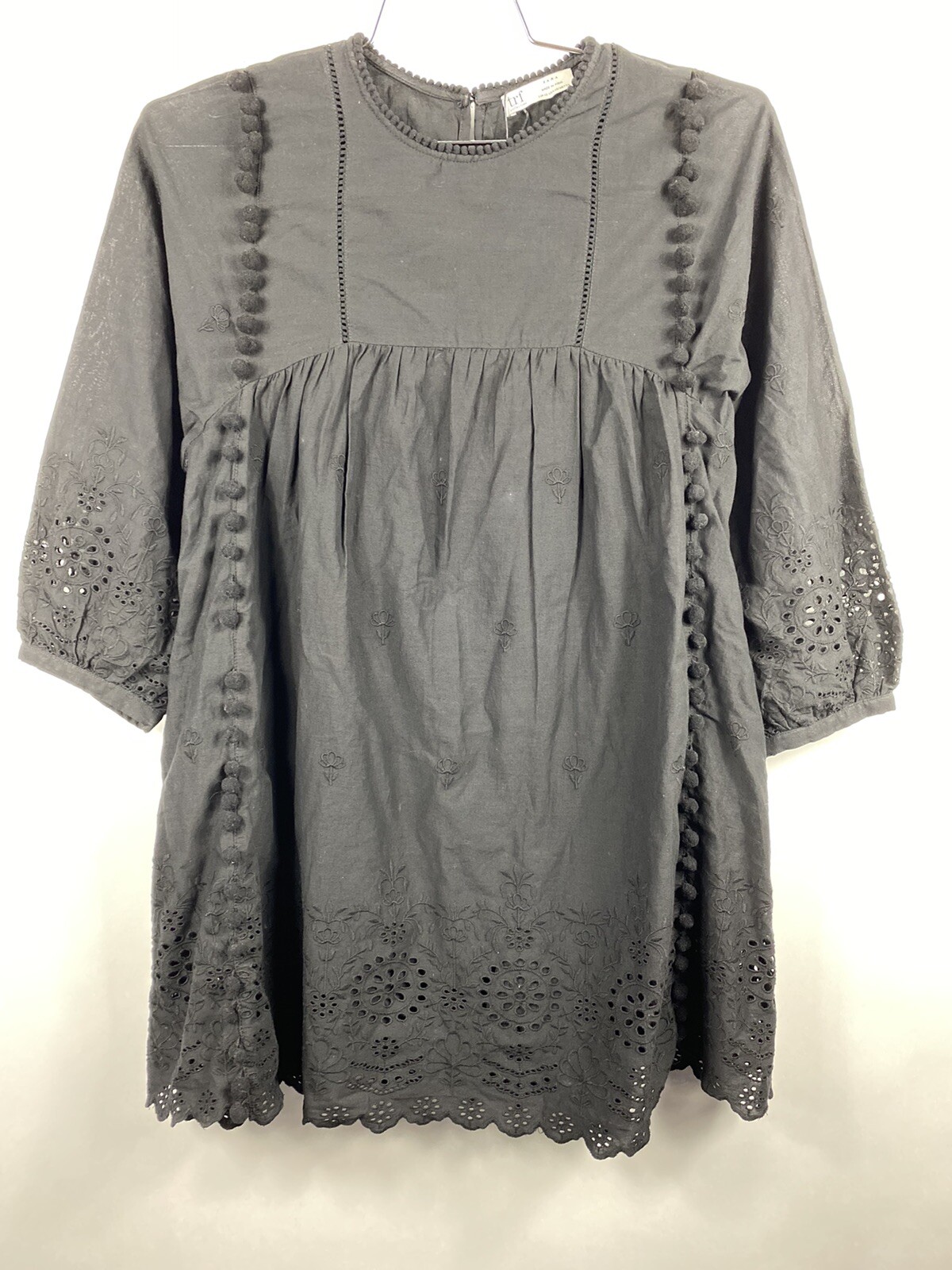 DEFECT Zara Embroidered Perforation Dress Black XS Boho Cottagecore Whimsigoth