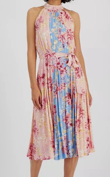 T Tahari Women’s Pink Halter-Neck Sleeveless Midi Dress Size S