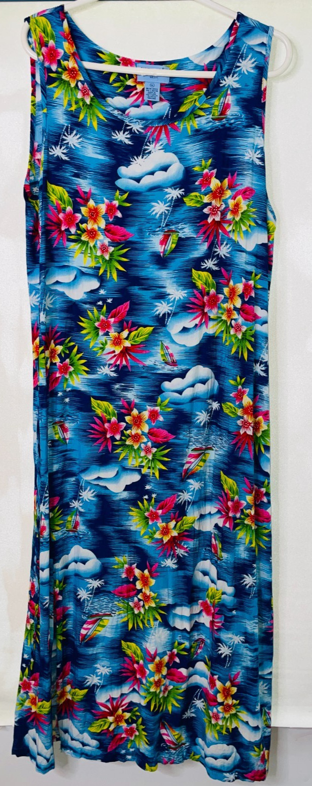 Vintage Jane Ashley Women’s X-Large Hawaii Flower Thin Blue Pink Colorful Dress