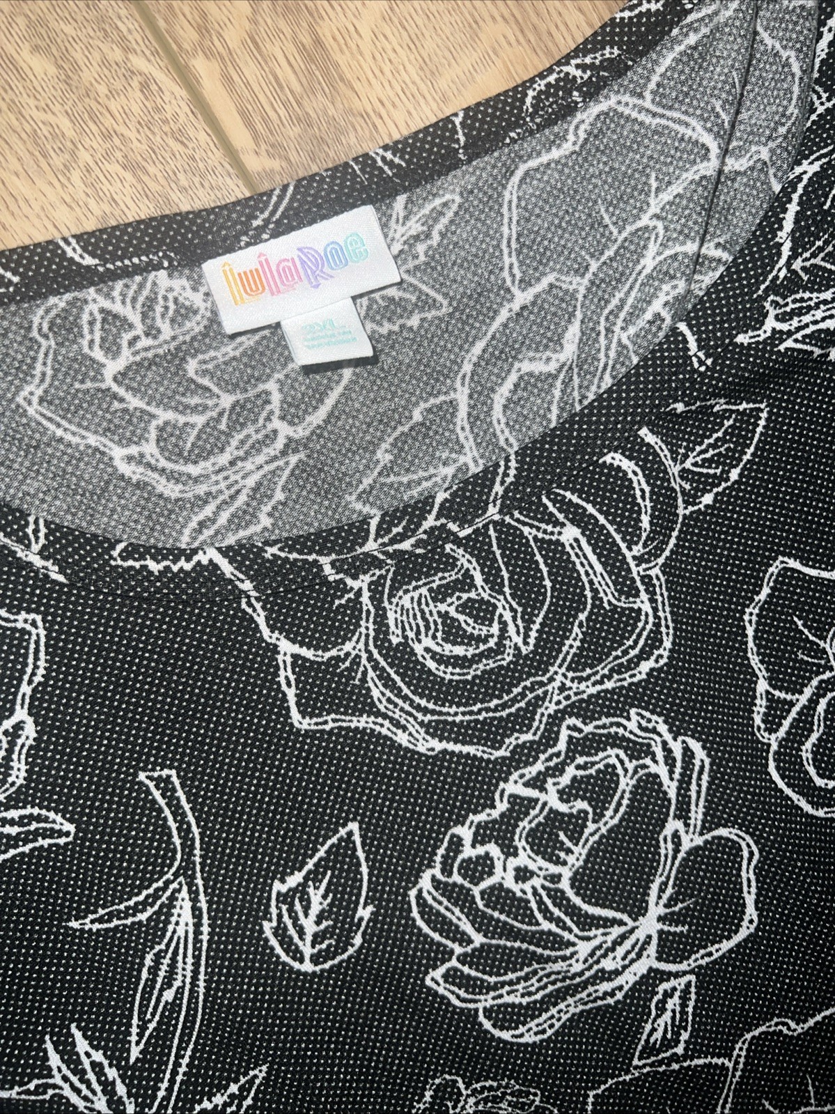 Lularoe Nicole Dress Black White Dots Tattoo Roses 2XL 22/24 20/22 2X Vintage ❤️