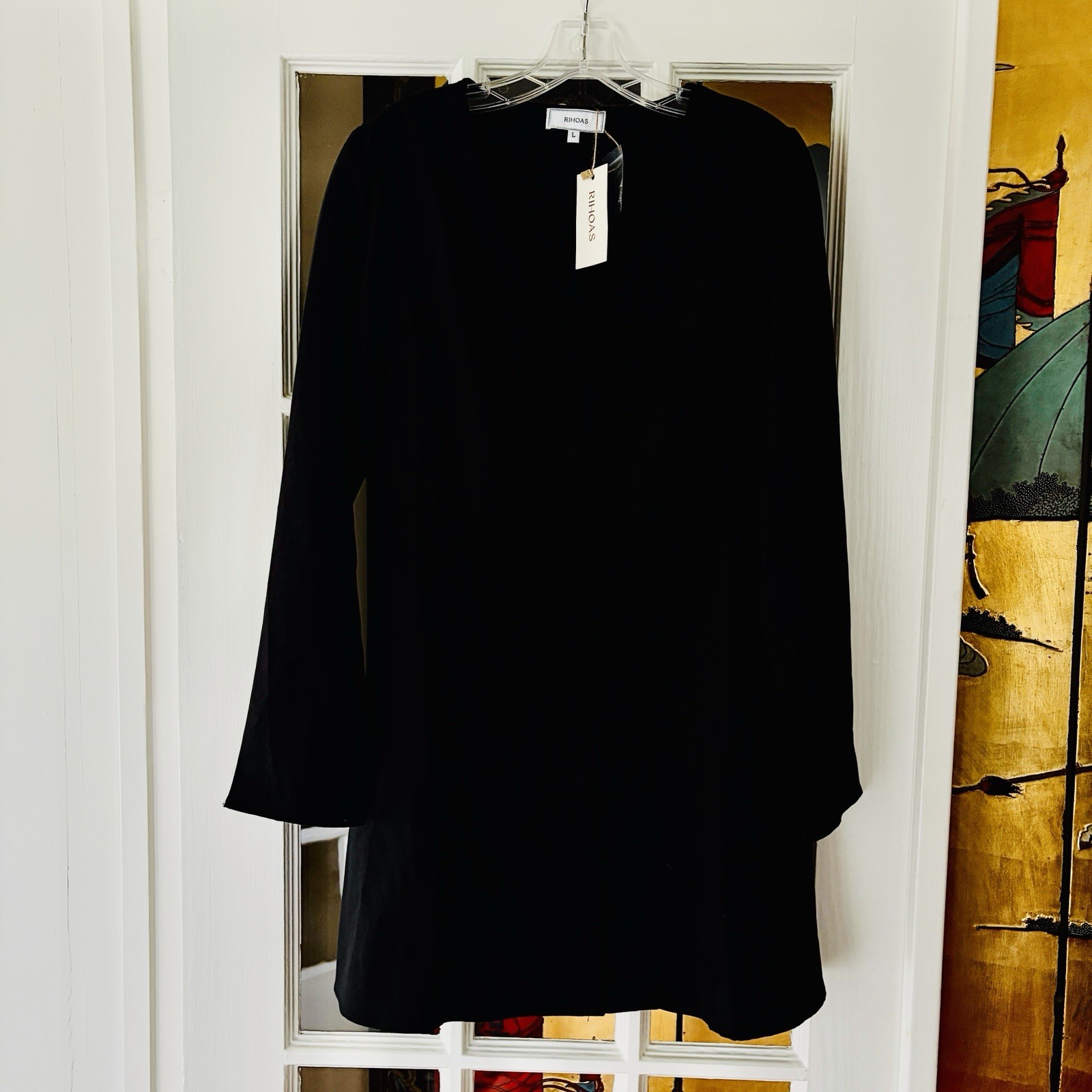 NEW Rihoas Black Dress SZ L Long Sleeve Covered Buttons Whimsigoth Career