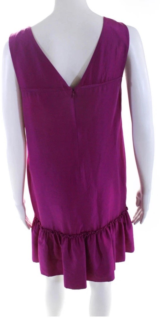 Robert Rodriguez 100% Silk Ruffle Drop Waist Shift Dress Magenta 8