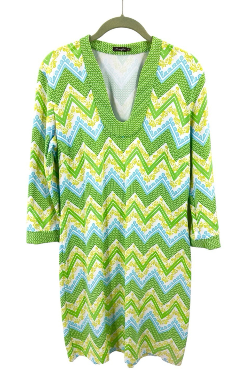 J McLaughlin Catalina Cloth Dress Size Medium Stretch Beach Resort Chevron Print