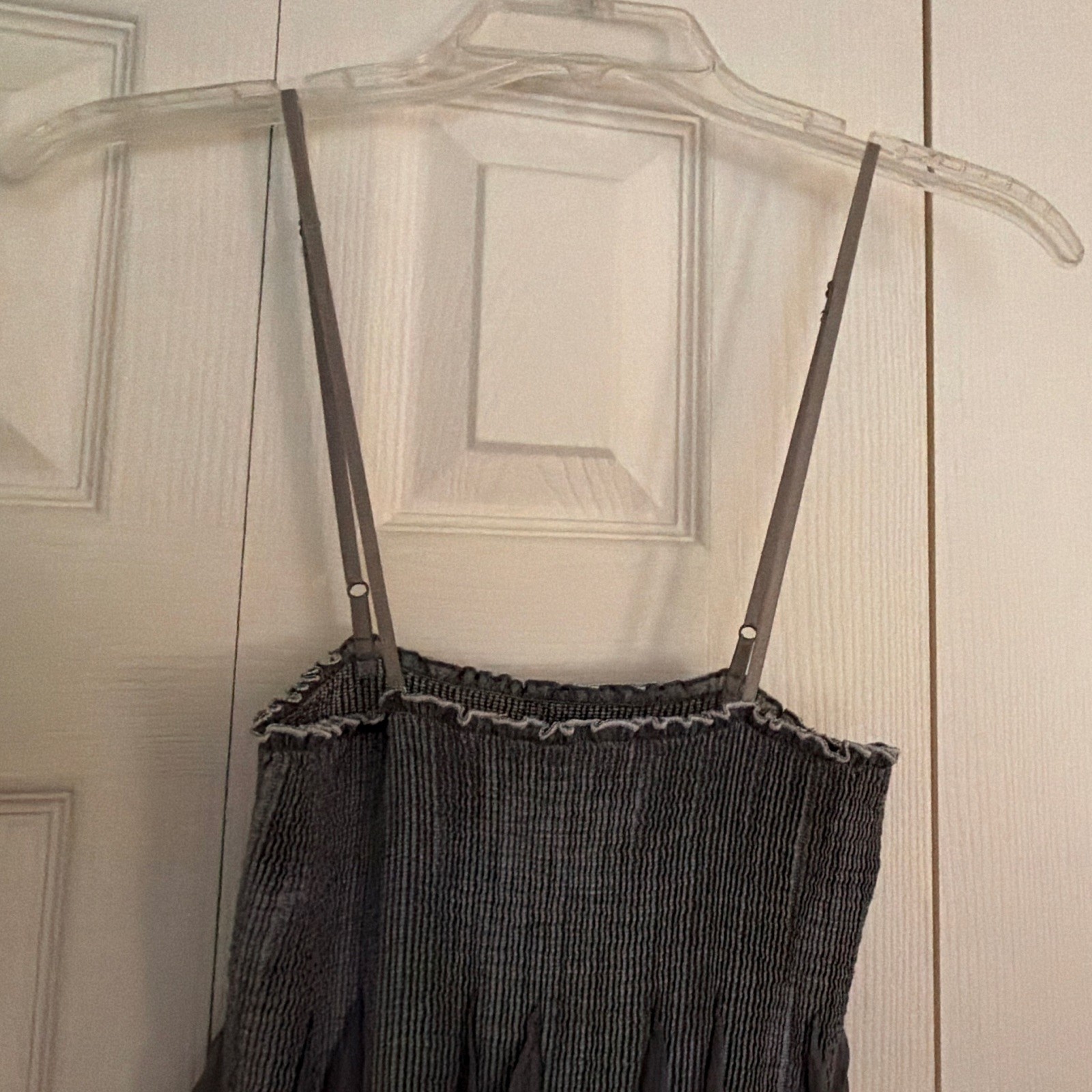 Max Studio One Size Gray/White Floral Smocked Square Neck Midi Sundress Straps