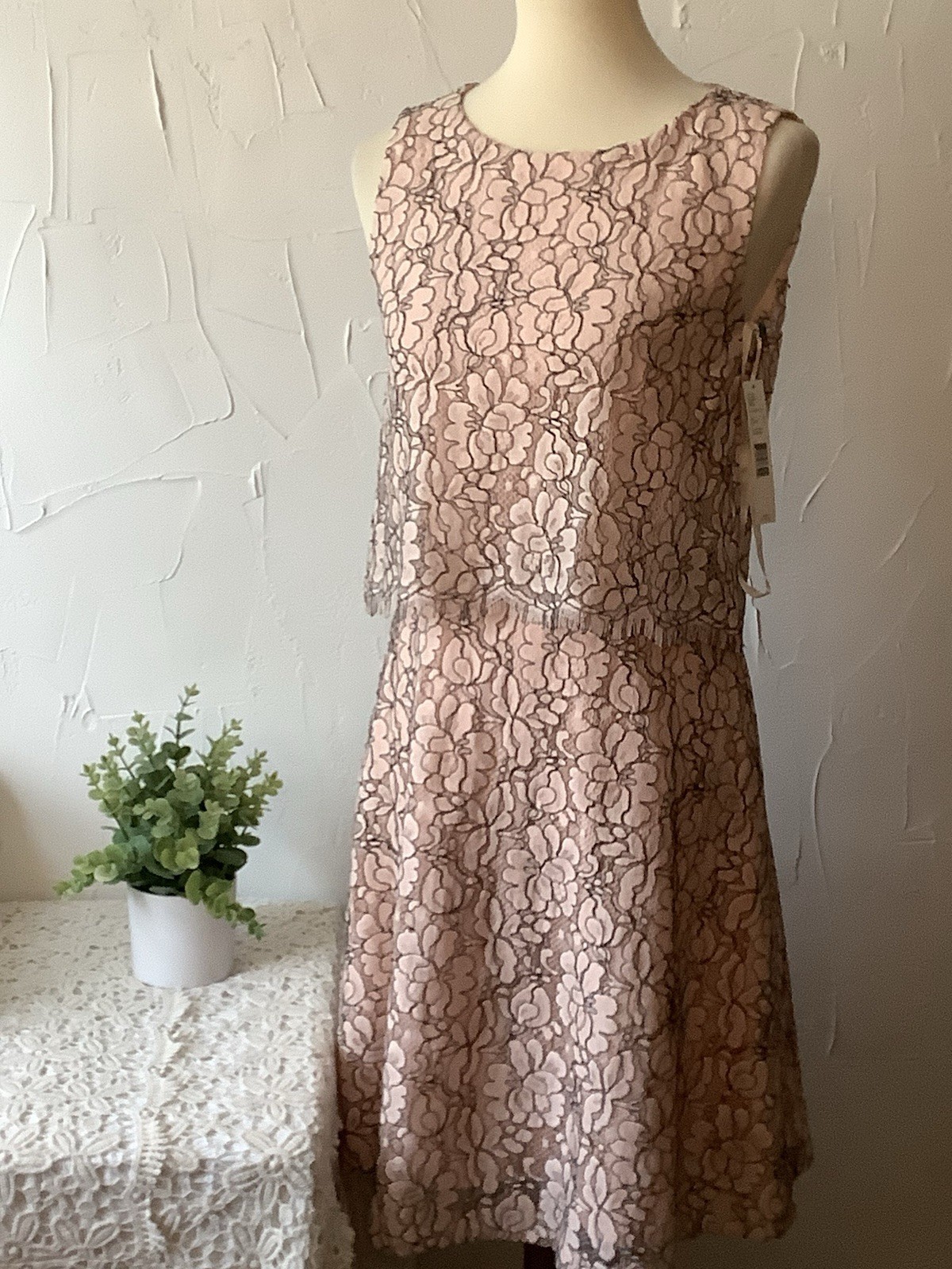ANTONIO MELANI Size 4 Pink Lace Dress, Satin Lined, NWT See Pics & Measurements