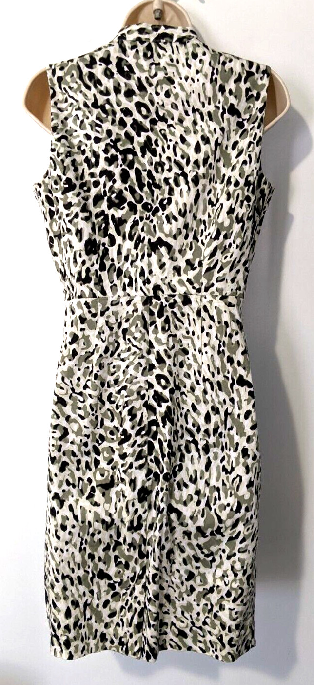Calvin Klein Womens Sleeveless Animal Print Dress Chest Pocket 1/2 Button Front