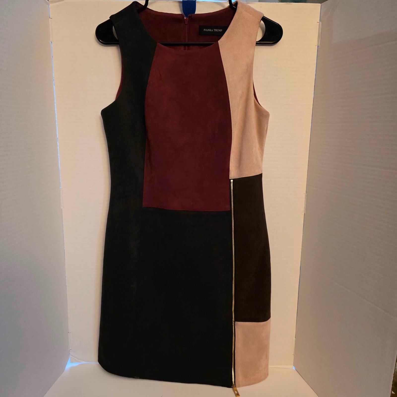 Ivanka Trump Dress Womens 8 Colorblock Faux Suede Sleeveless Sheath