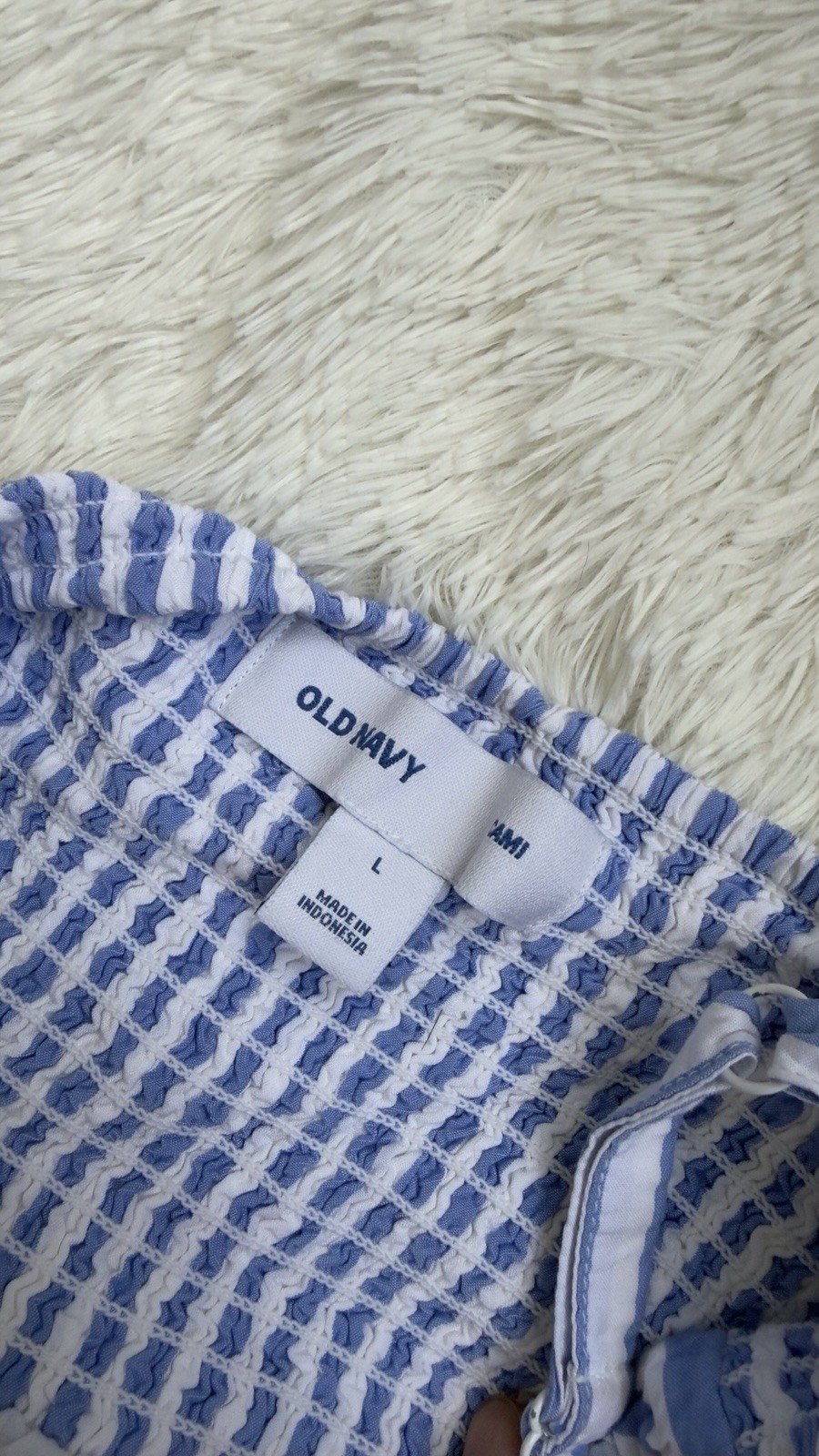 Old Navy L Blue/White Striped Sundress Smocked Strappy Square Neck Woven