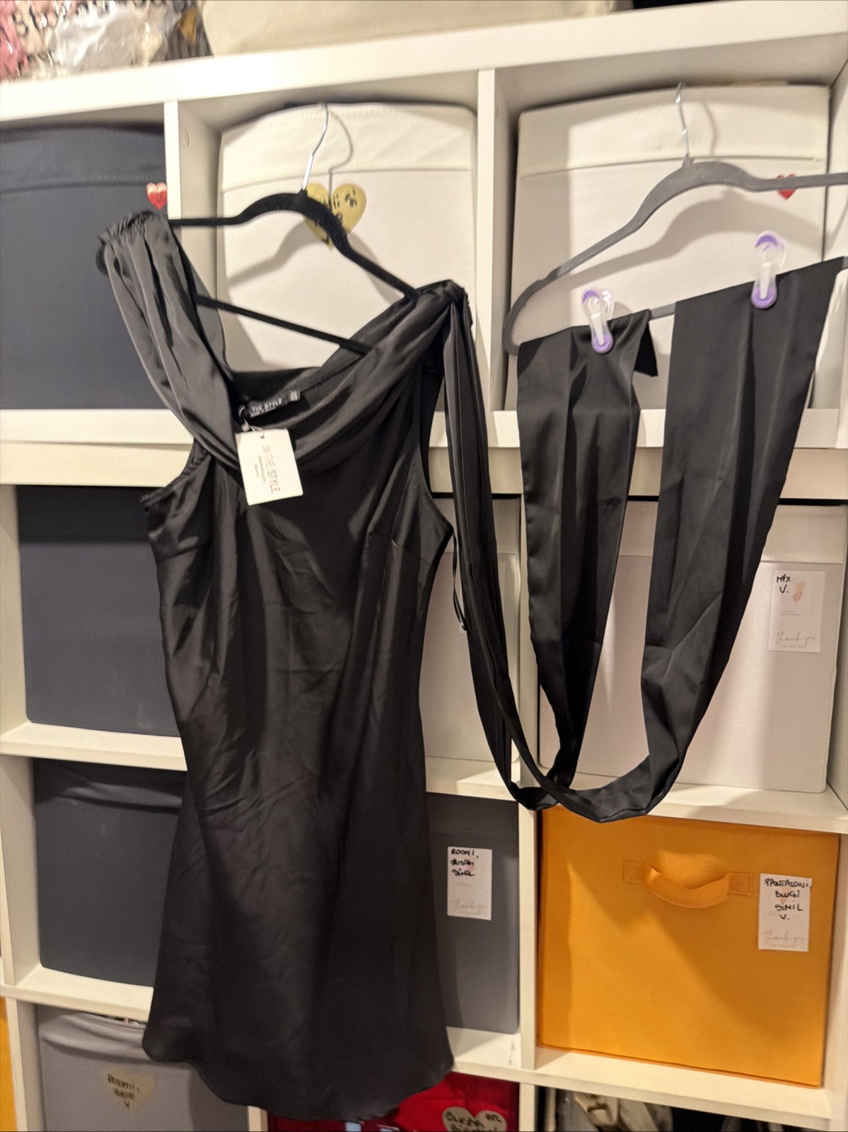 Brand New In The Style Black Satin Multiway Cowl Neck Dress (with Tags)