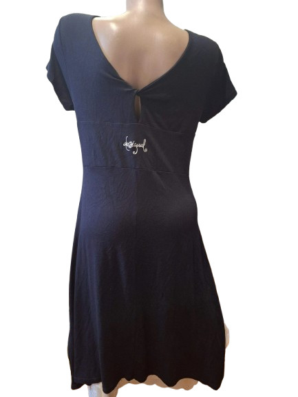 Desigual Daisy Flower Sequin Heart Twist Dress Black Viscose Embroidered Logo M