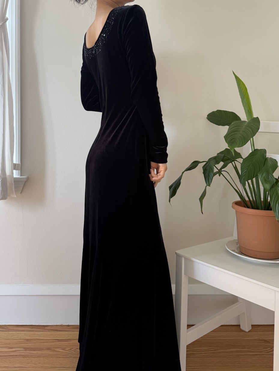 Vintage J R Nites By Caliendo Black Velvet Embellished Whimsygoth Dress Size S