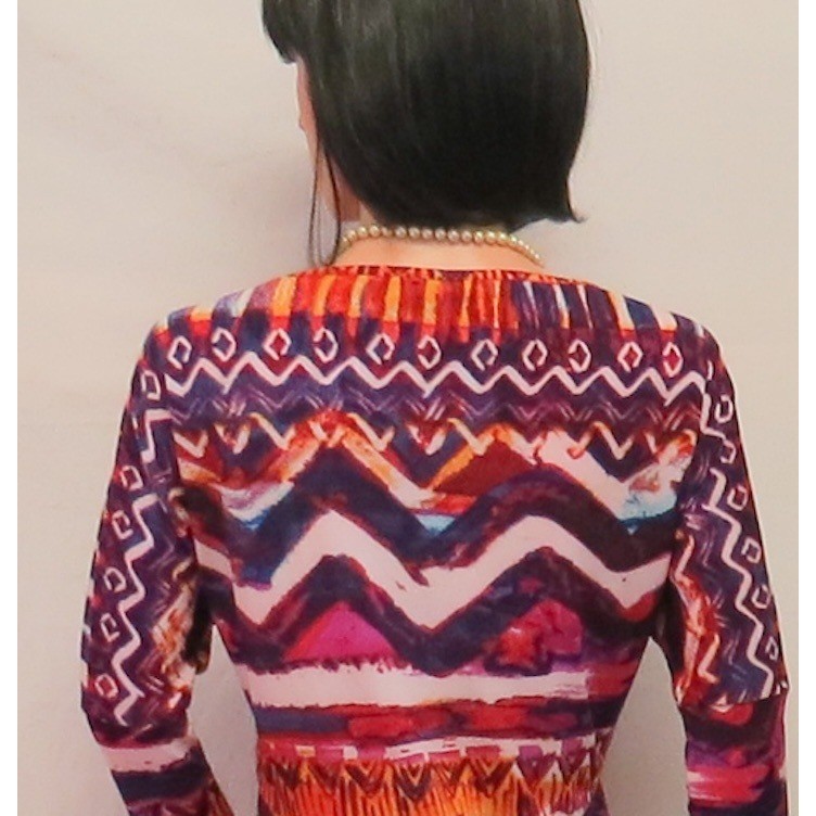 CUPIO Multi Color “Ethnic Zigzag” Pattern 3/4 Sleeve Baggy Stretch Dress L