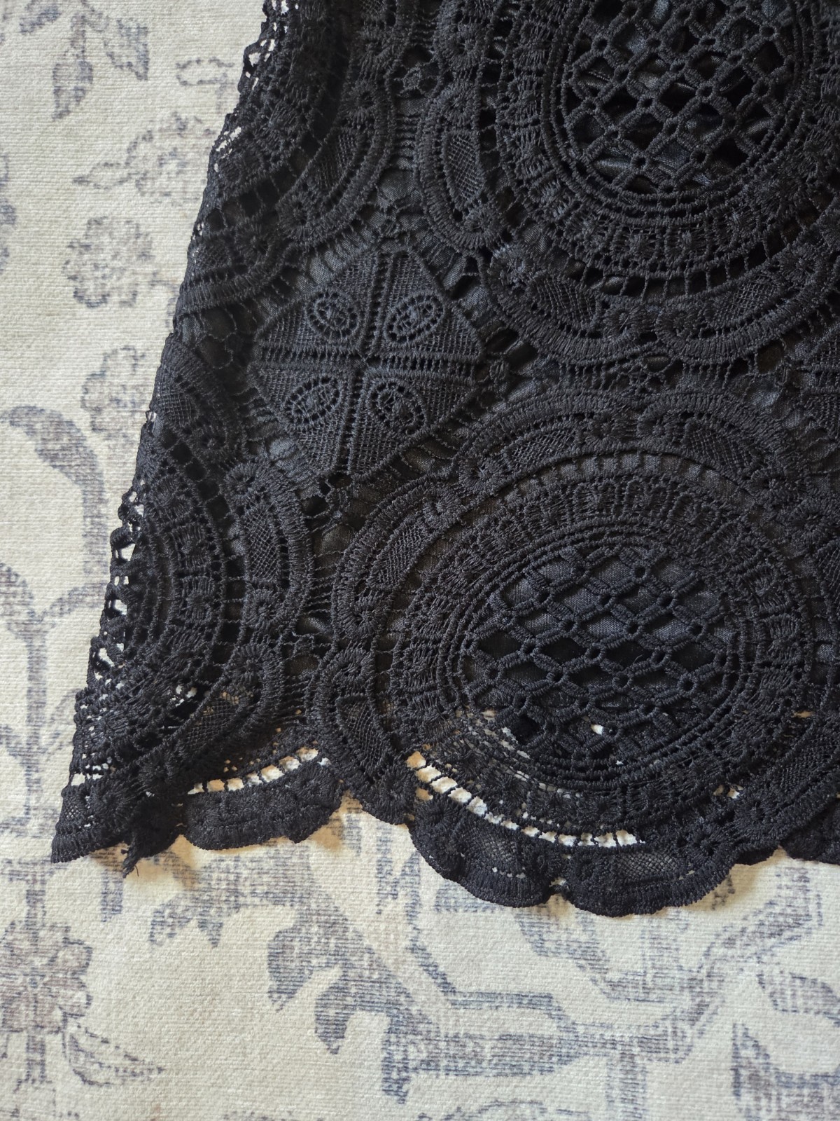 Black Lace Bodycon Mini Dress Mock Neck Bell Sleeve SX Dark Academia Goth
