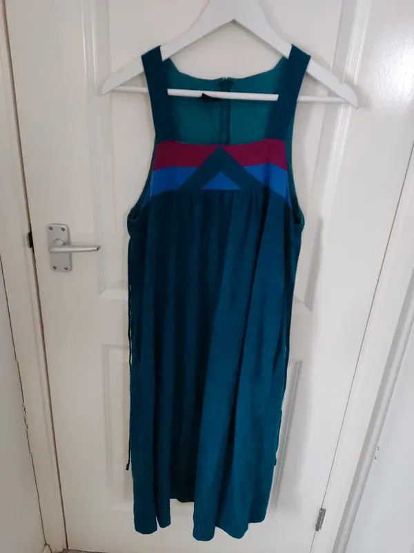 Vintage 1980s Vianr Moden Teal Colour Block Midi Dress Size EU 36 UK 8