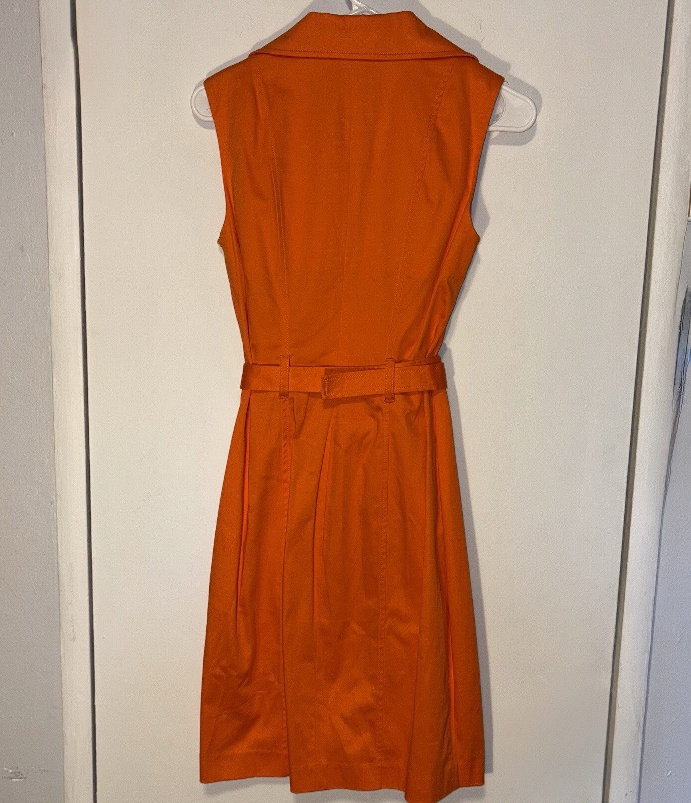 NEW Calvin Klein Ruffle Collar Snap Button Belted Sheath Dress Ember Orange Sz 2