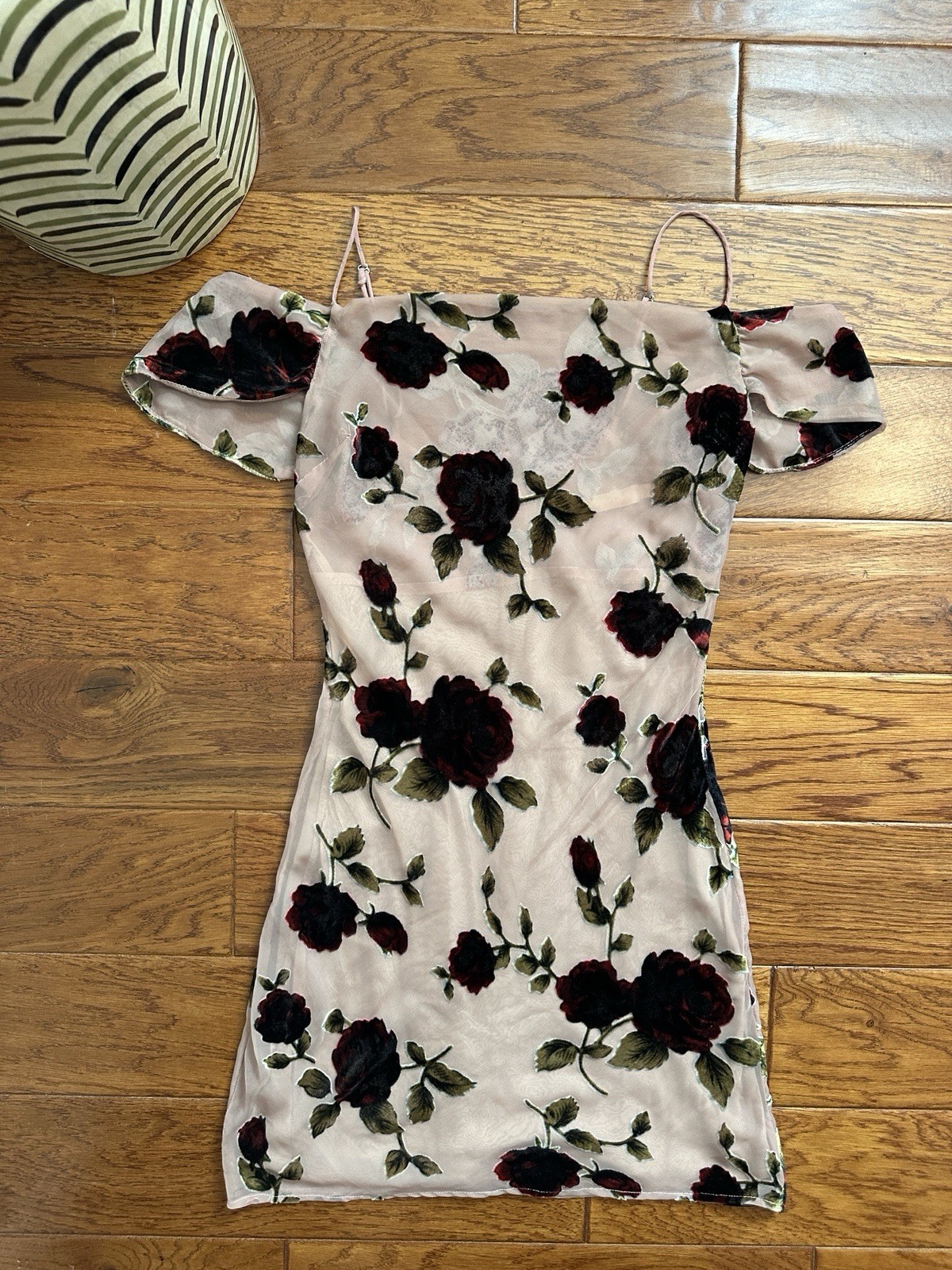 Vintage Style Muse Blush Pink Burnout Velvet Floral Mini Slip Dress Y2K Size US2