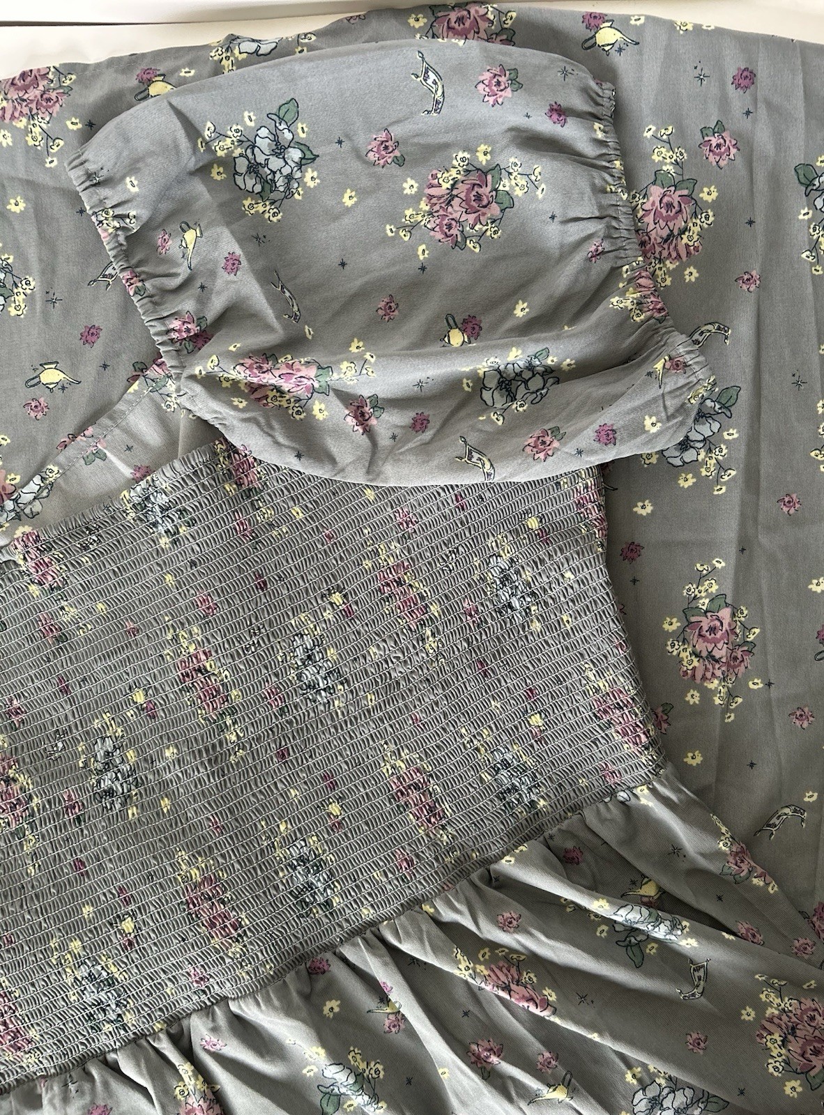 Disney Parks Womens Aladdin Jasmine Floral Print Midi Sundress Dress Gray Sz XL